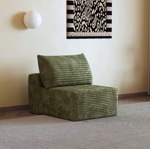 Divano singolo modulare WISHDOR in tessuto verde effetto velluto a coste per soggiorno e camera da letto