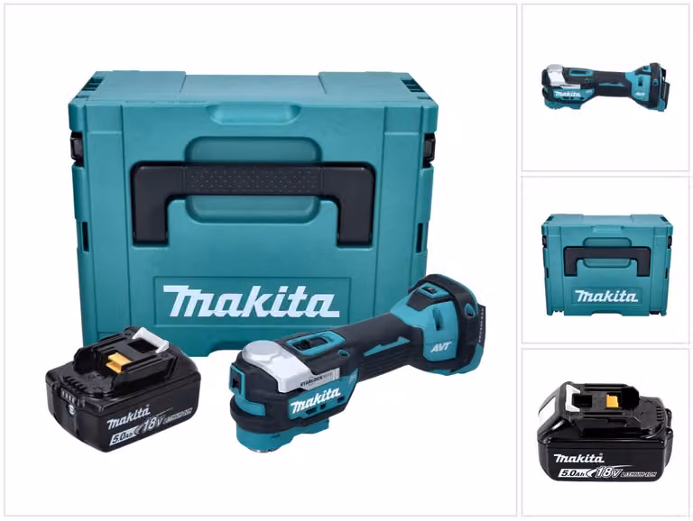 Utensile multifunzione a batteria Makita DTM 52 T1J 18 V Starlock Max Brushless + 1x batteria ricaricabile 5,0 Ah + Makpac - senza caricabatterie