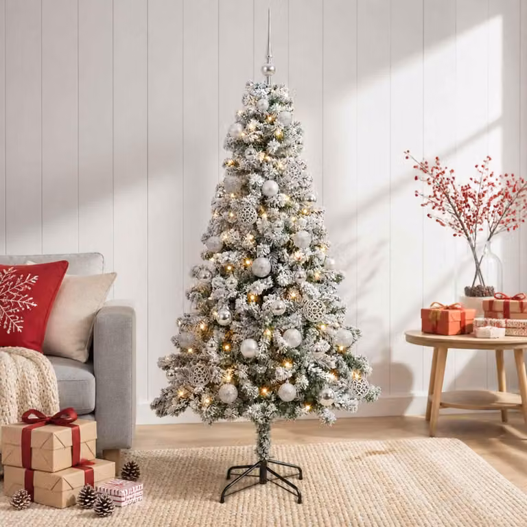 Albero di Natale artificiale con decorazioni a sfera, altezza 120 cm, 150 luci LED