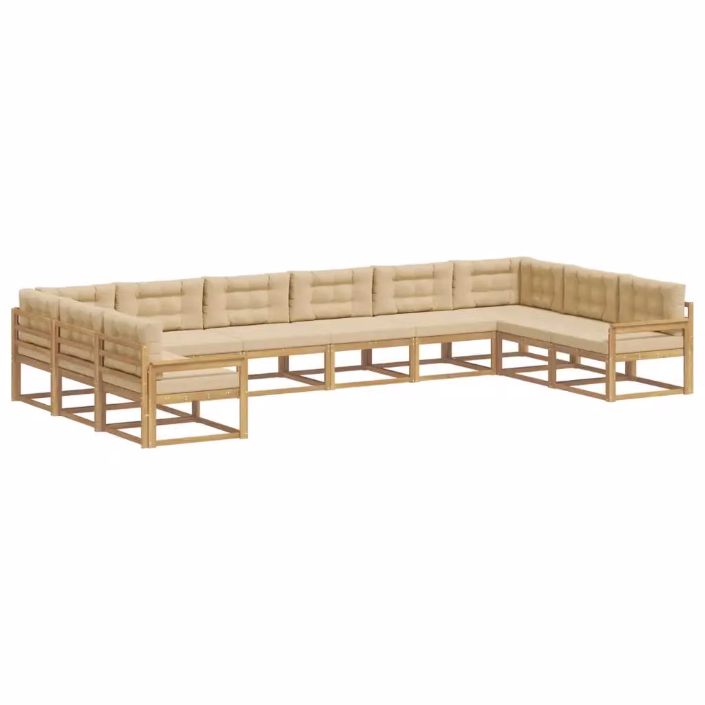 Set di divani da esterno moderno vidaXL in legno di acacia con cuscini Bianco e Beige – 2