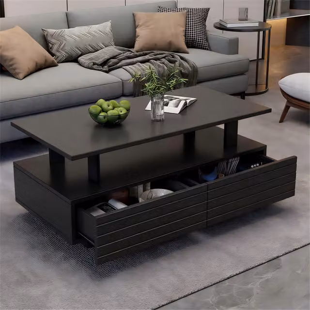 Tavolino da Caff¨¨ LED con Bluetooth ¨C MINIMAL ¨C Nero, Acrilico, Rettangolare, 2 Ripiani