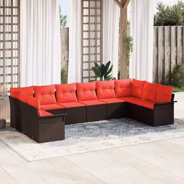 Set Divano da Giardino 10 pz Marrone polyrattan 3345544