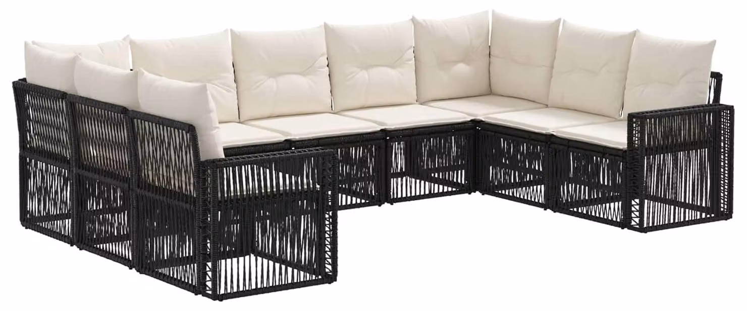 Set da giardino composto da 9 pezzi, in rattan sintetico nero e crema