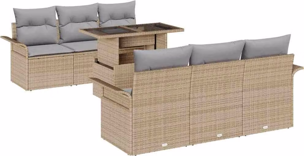 Set Divano da Giardino con cuscino 7 pcs Beige polyrattan