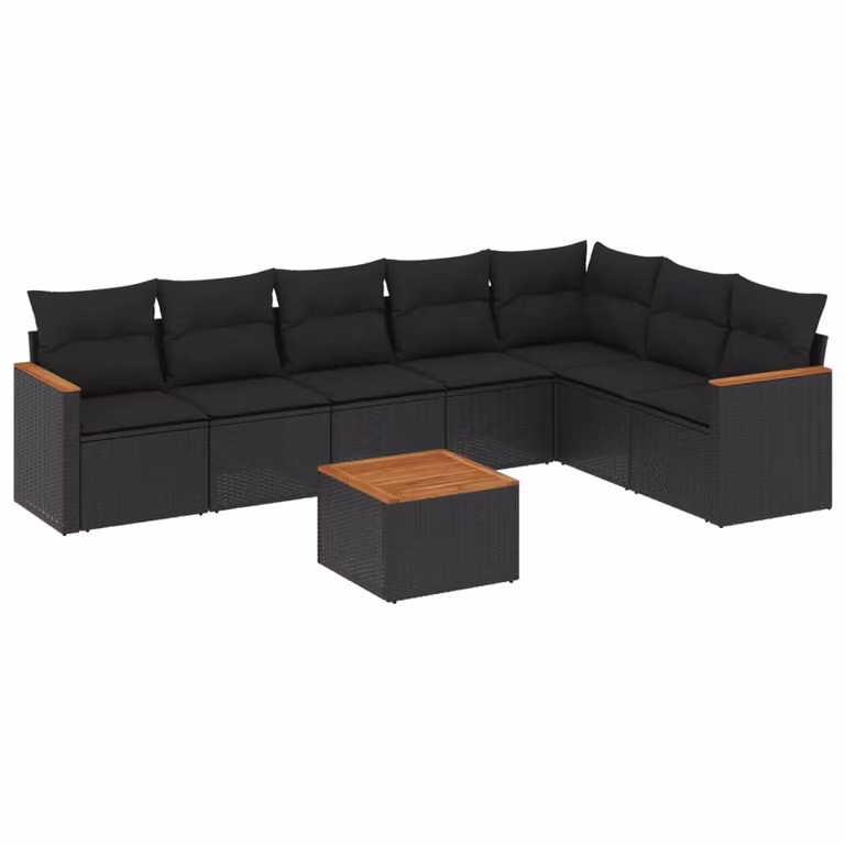 Set Divani da Giardino con Cuscini 8 pz Nero in Polyrattan