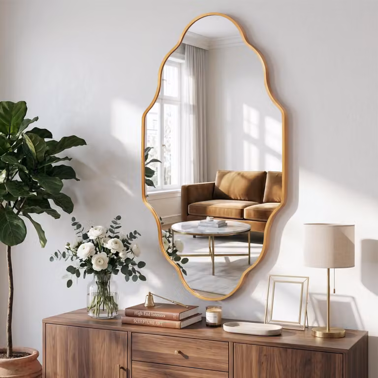Specchio da parete ovale, 65x115 cm, color oro rosa, cornice in alluminio, design moderno