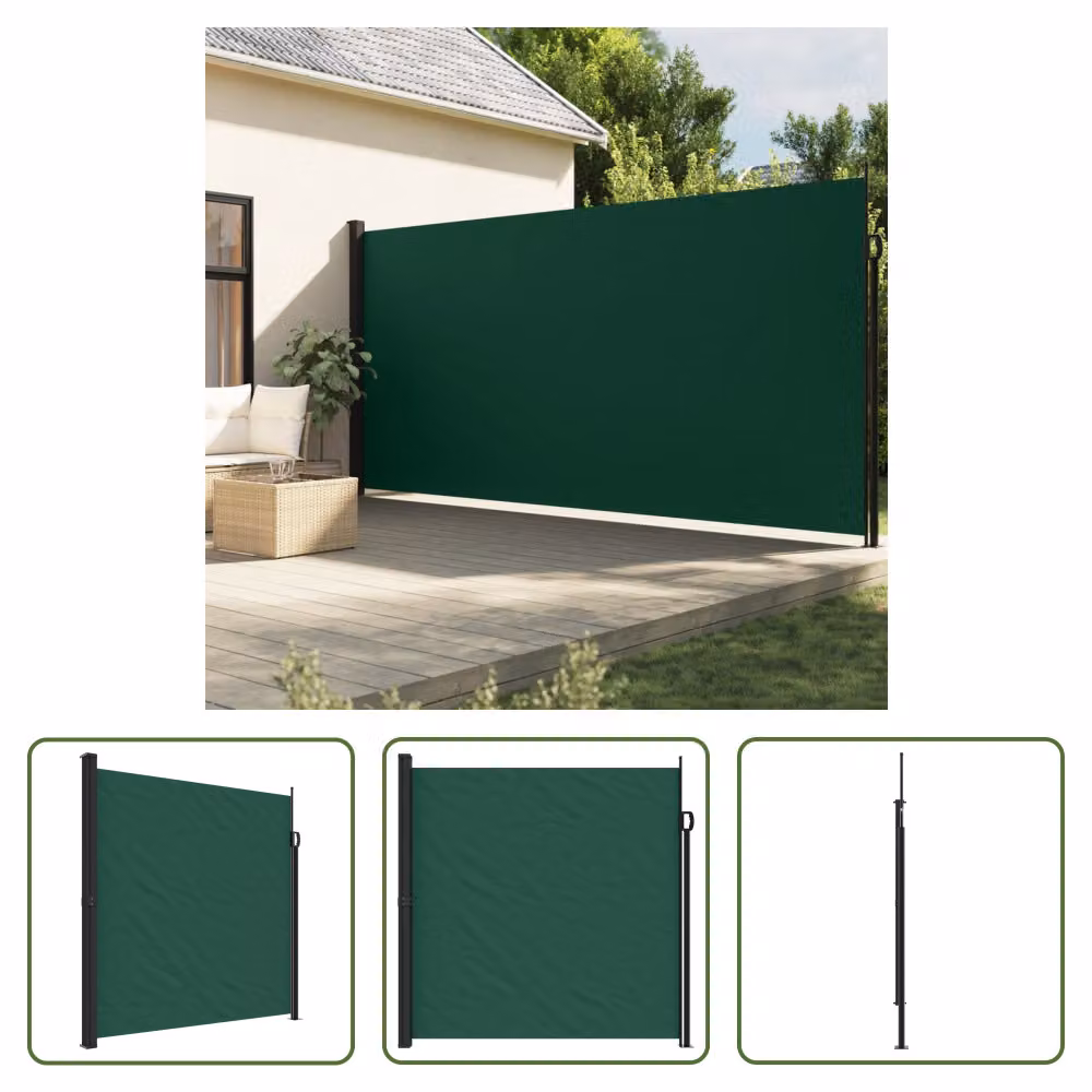 The Living Store Tenda laterale estensibile Verde scuro 200x500 cm