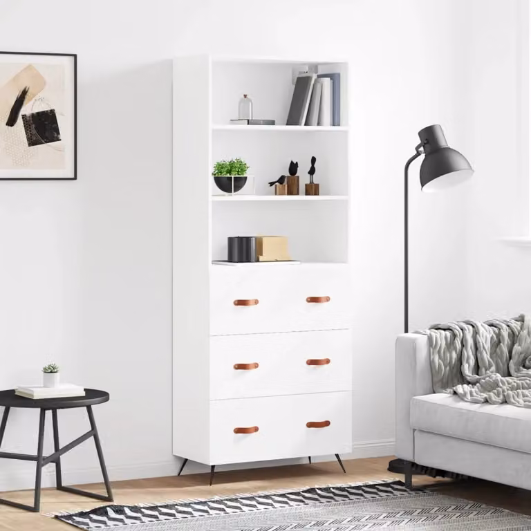 Credenza moderna vidaXL in legno e metallo bianca L: 69,5 cm, P: 34 cm, H: 180 cm
