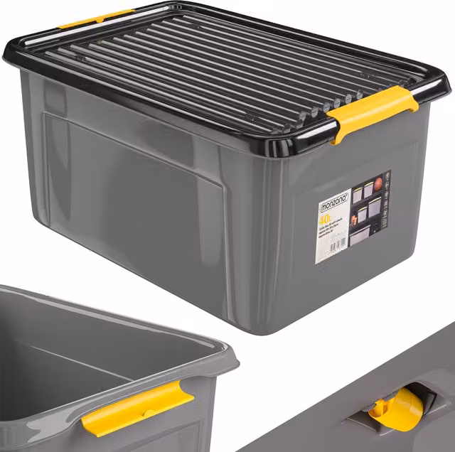 Scatola portaoggetti Monzana impilabile e annidabile in plastica, Grigio/Antracite/Giallo, L: 58 cm, P: 40 cm, H: 25 cm – 1