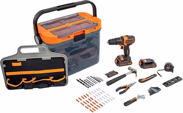 Trapano avvitatore a batteria con percussione Black+Decker BCKSB04-QW 18V arancione con 2 batterie al litio da 1,5 Ah