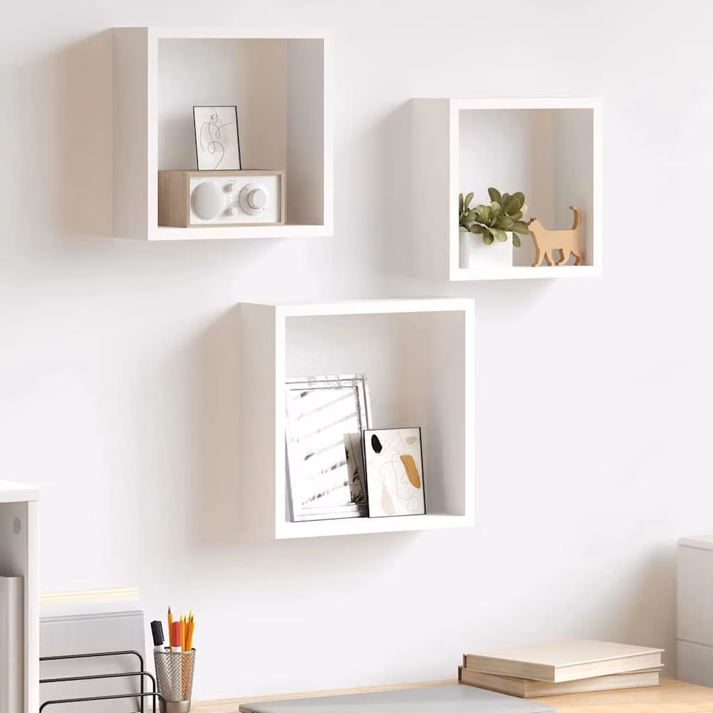 Set di 3 mensole a cubo da parete vidaXL bianche in MDF con finitura opaca