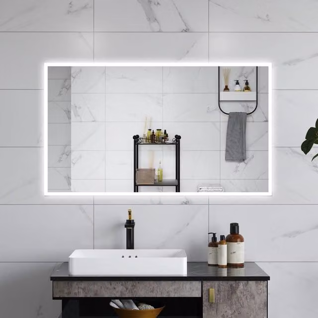AICA Specchio da bagno 100 x 60 cm, dimmerabile, Funzione Memoria, antiappannamento, 3 colori