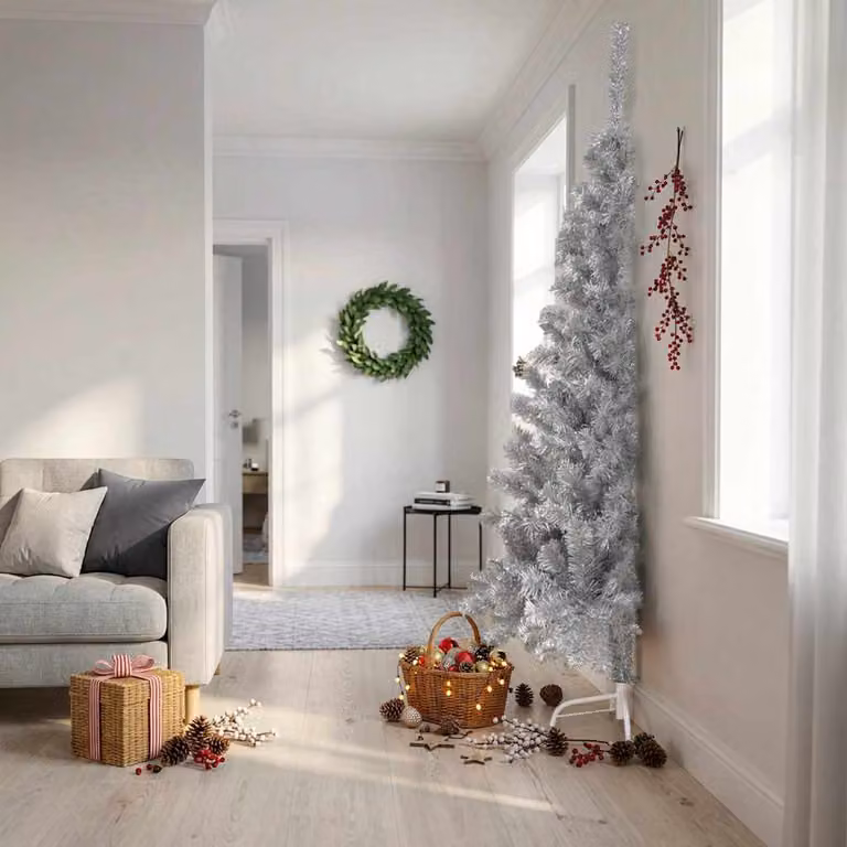 Albero di Natale Artificiale vidaXL Argento con Supporto in Metallo Altezza: 240 cm