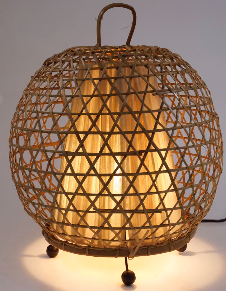 Lampada da tavolo / lampada da tavolo, fatta a mano a Bali con materiali naturali - modello Miguel, marrone, bambù, 38*32*32 cm, lampade da tavolo in materiali naturali