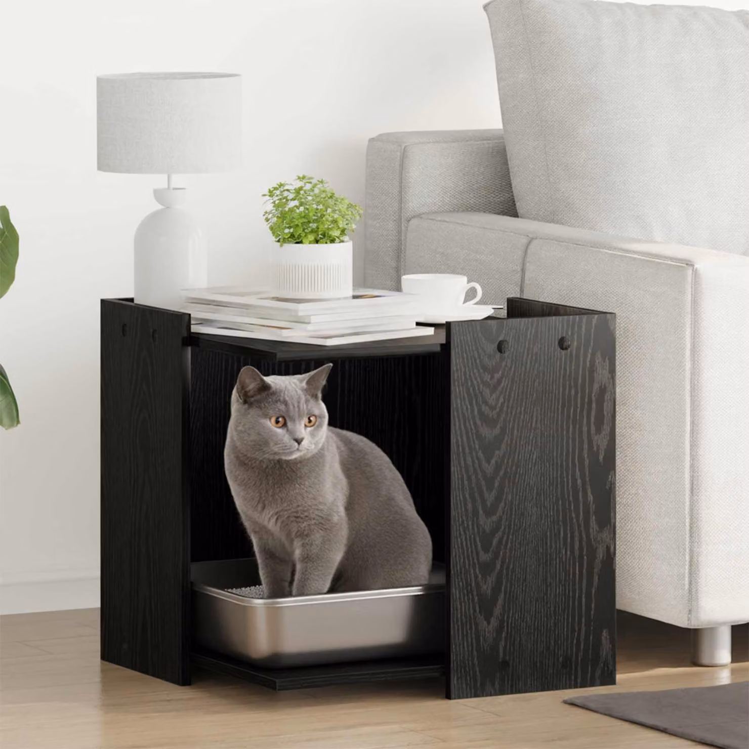 Rifugio per lettiera per gatti vidaXL in legno, colore nero, L 53 cm x P 53 cm x H 51 cm