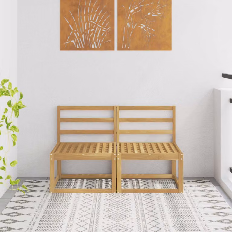 Set di 2 pezzi di divani centrali da esterno moderni vidaXL in legno di acacia massello marrone e bianco