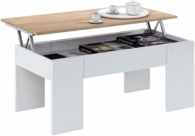 Tavolino da divano regolabile in altezza, tavolino multifunzionale per il soggiorno con spazio contenitivo, design moderno nei colori bianco e noce canadese, dimensioni: 100 x 45-56 x 50 cm (larghezza x altezza x profondità), modello economico