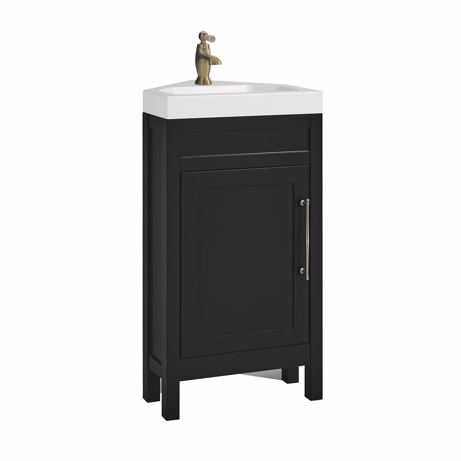 Mobile Bagno Angolare Grigio Nero da 450mm con Lavabo e Maniglia Classica con Barra a T in in Oro Satinato - Warwick