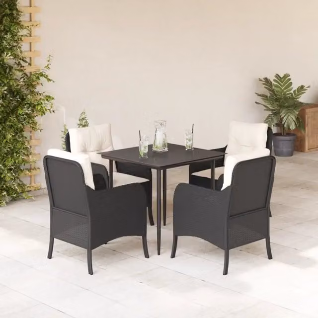 Set da Pranzo da Giardino 5 pz Nero con Cuscini in Polyrattan 3211907