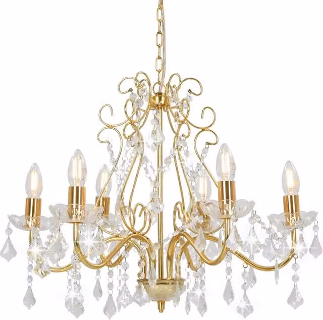 Lampadario rotondo moderno HELLOSHOP26 in metallo dorato con 6 portalampade E14, L: 60 cm, P: 44 cm