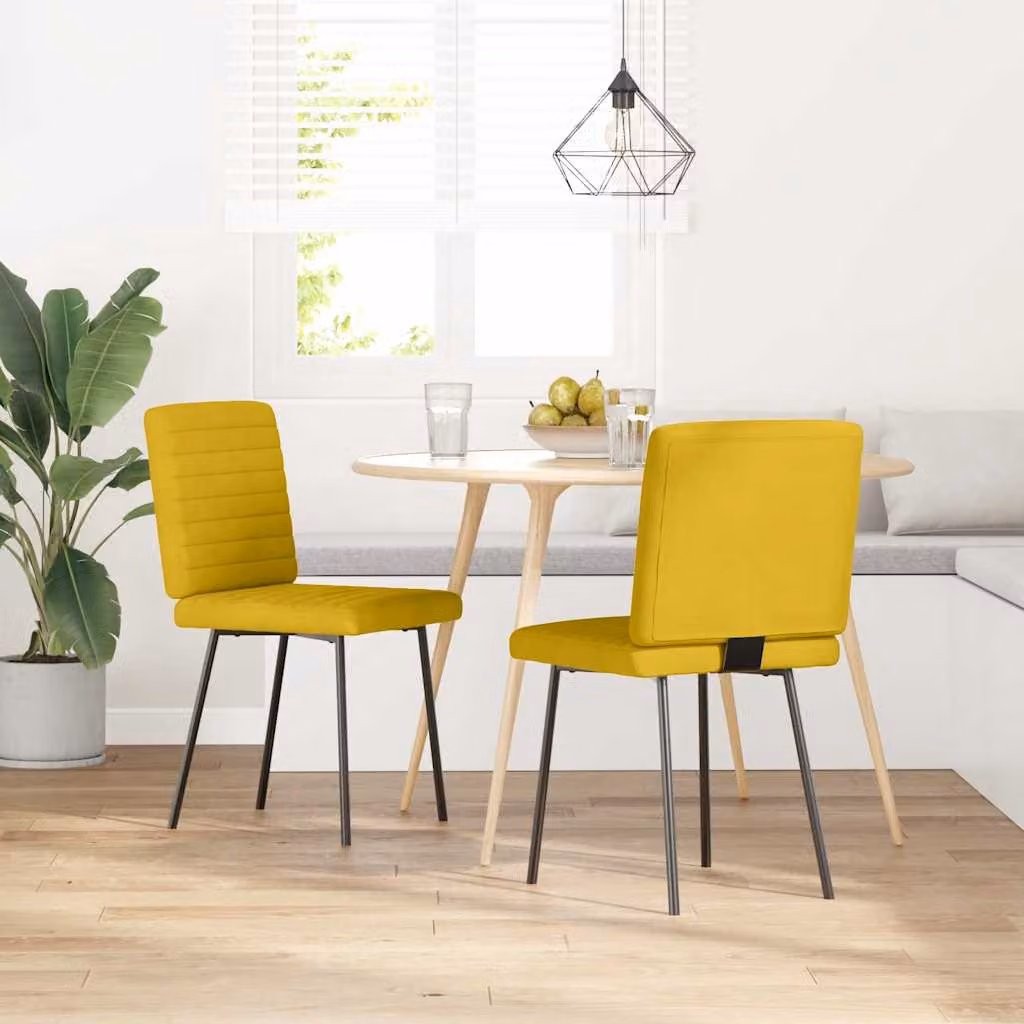 Set di 2 sedie da pranzo vidaXL in velluto giallo con struttura in metallo e legno, ideali per cucina e soggiorno