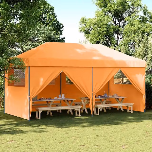 Tendone per feste pieghevole pop-up con 4 pareti vidaXL arancione e blu L/P/H: 580 x 292 x 315 cm