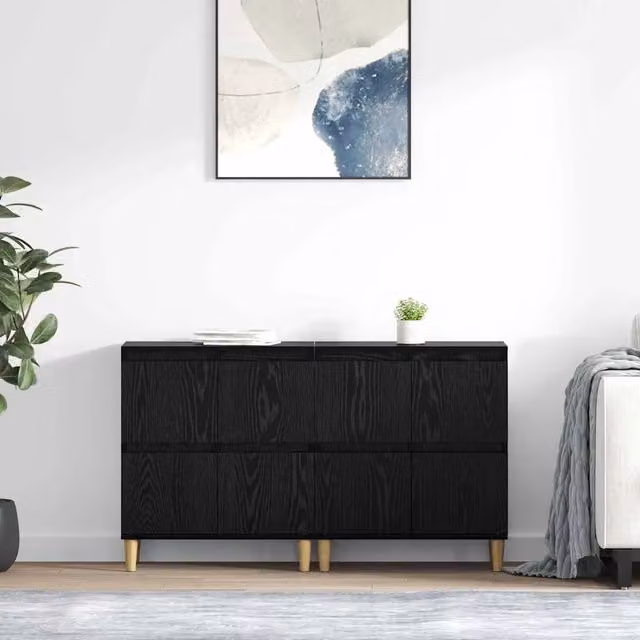 Set di 2 Sideboard moderni vidaXL in rovere nero opaco L/P/H: 60 x 35 x 70 cm