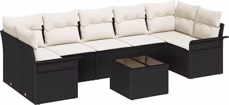 Set Divano da Giardino con cuscino 8 pcs Nero polyrattan