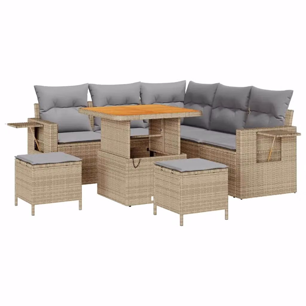 Set Divano da Giardino vidaXL 9 Pezzi a Forma di L con Cuscini Beige e Grigio – 2