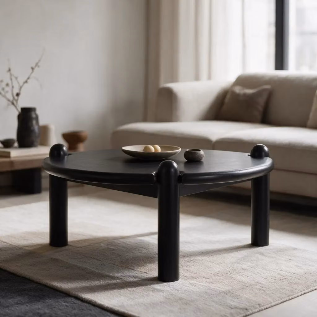 Tavolino rotondo TORI in legno di mango nero stile vintage HAPPY GARDEN L: 72 cm, P: 72 cm, H: 40 cm – 2