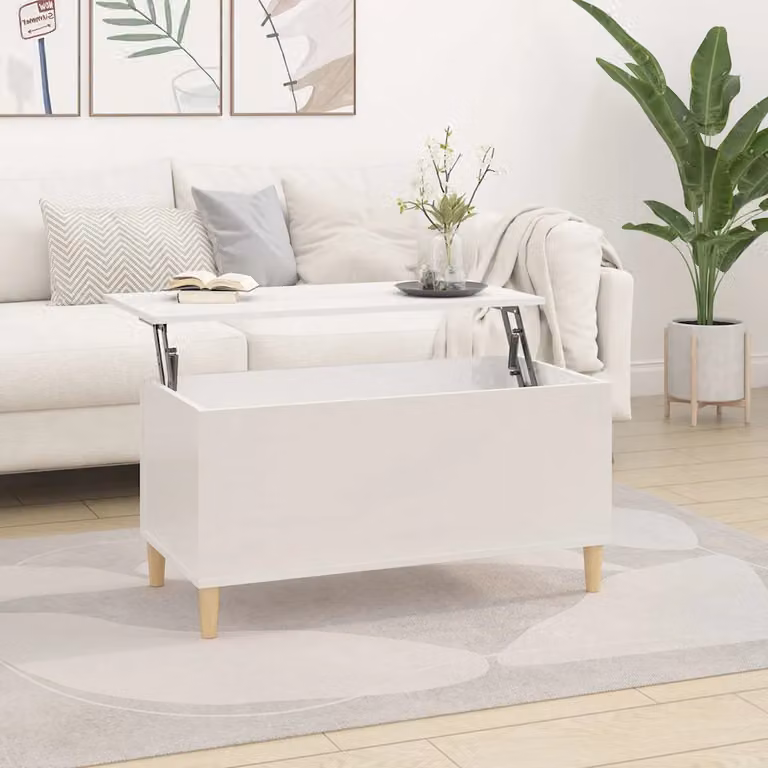 vidaXL Tavolino da Salotto Moderno Bianco Lucido in Legno, L 90 cm x P 44,5 cm x H 45 cm