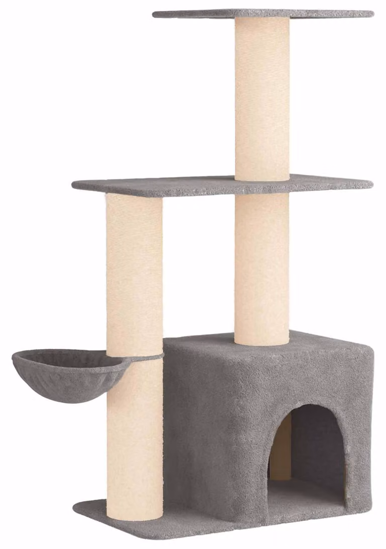 Albero per gatti con pali in sisal, colore grigio chiaro, altezza 133 cm