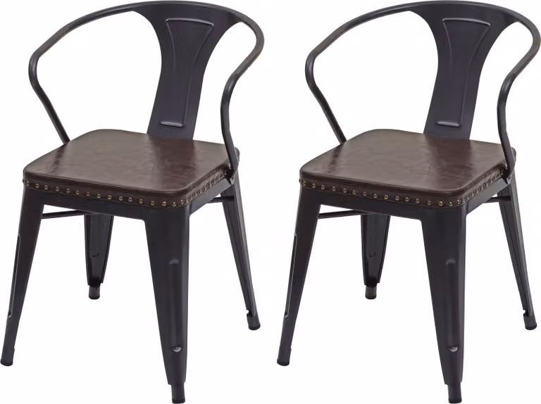 set di 2 sedie da pranzo HWC-H10d, sedia da cucina sedia Chesterfield metallo Pelle finta gastronomia industriale ~ nero-marrone