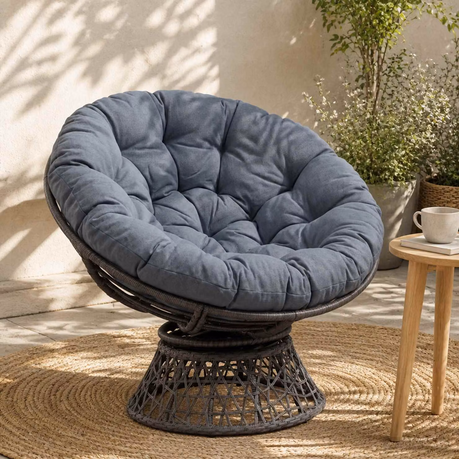 Cuscino per sedia Papasan vidaXL VIANEN rotondo in poliestere blu con rivestimento rimovibile e lavabile