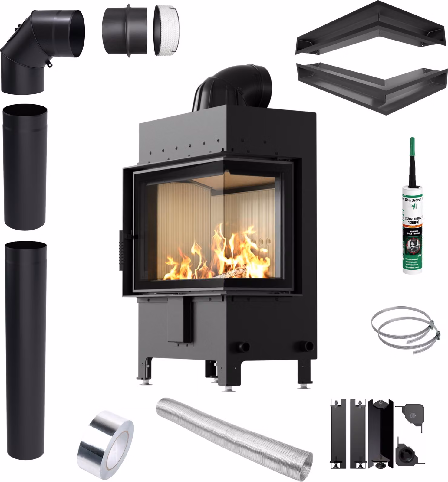 Inserto per caminetto KRATKI LUCY Right 12 kW fi200 Set di tubi Luft Ecodesign