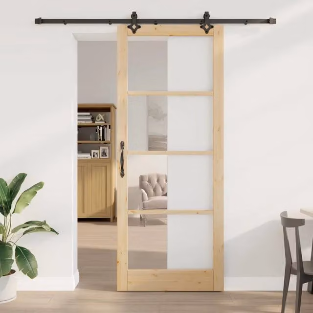 Porta scorrevole moderna vidaXL in legno e vetro, colore marrone e beige, H: 232 cm, L: 93 cm – 1
