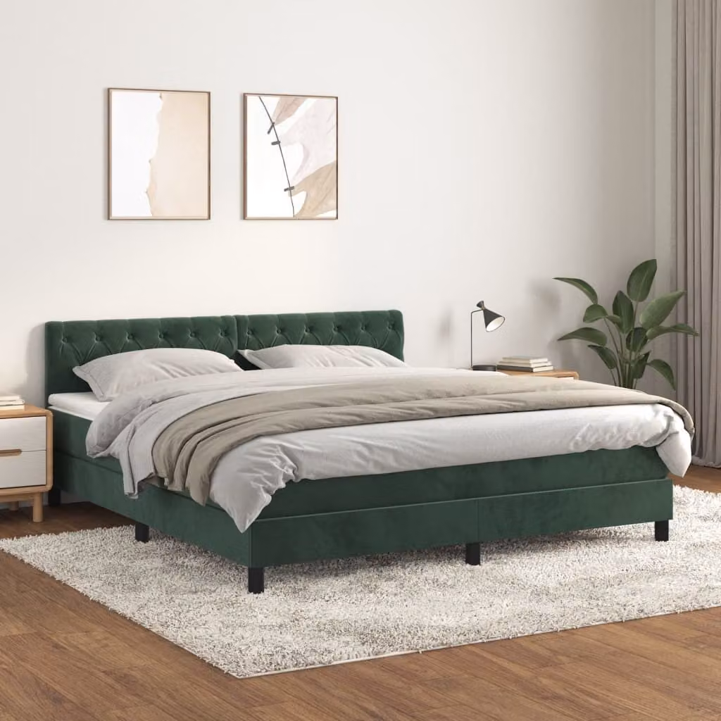 Maison Exclusive - Giroletto a Molle con Materasso Verde Scuro 160x200 cm Velluto