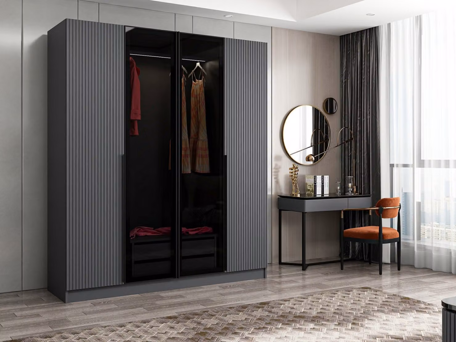 Skye Decor, Kale Plus - 7802, armadio, fumo, 100% pannelli truciolari rivestiti in melamina, 180 x 52 x 210 cm