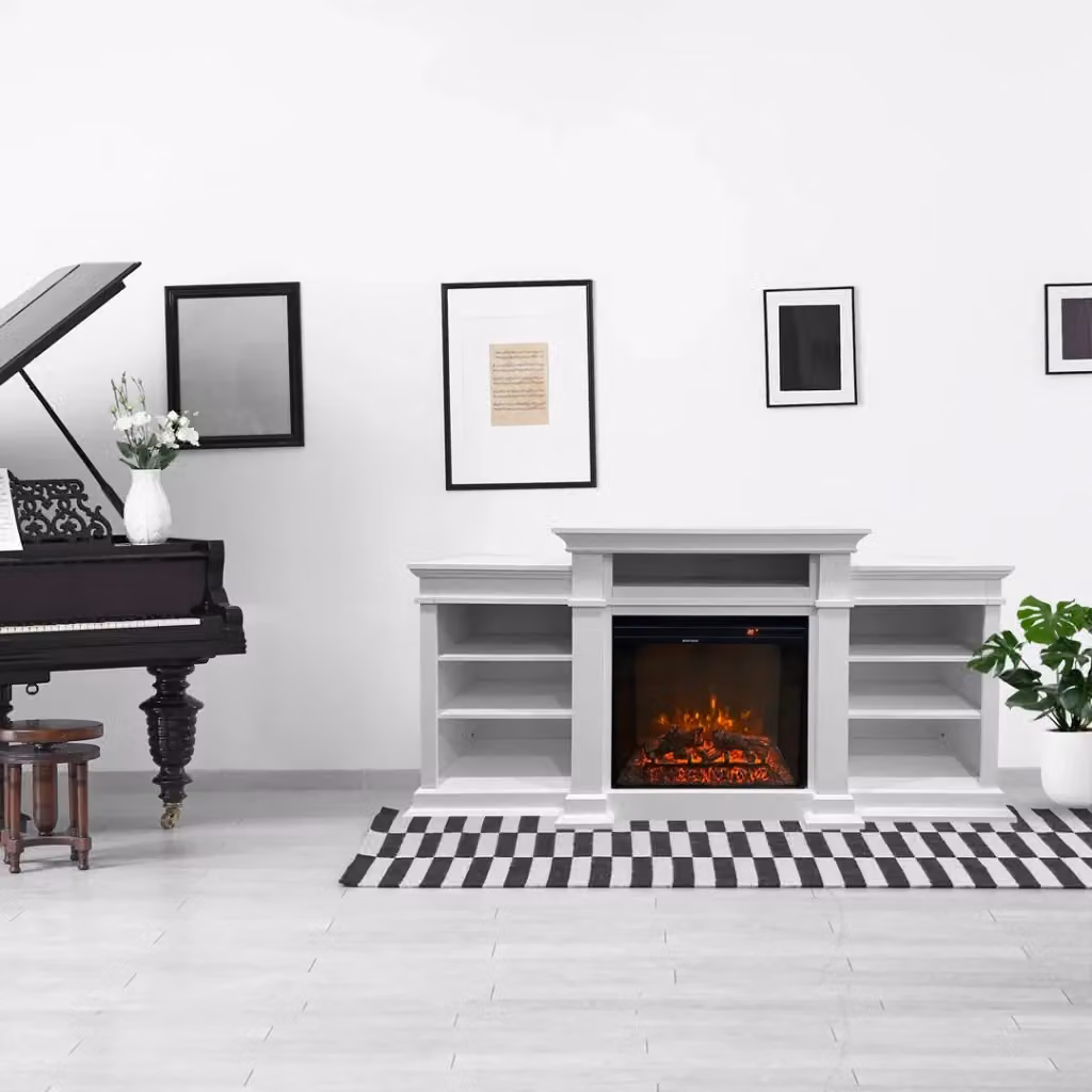 Camino elettrico da terra DIVINA FIRE BIDEN in legno Bianco L179 x P48 x H85 cm – 2