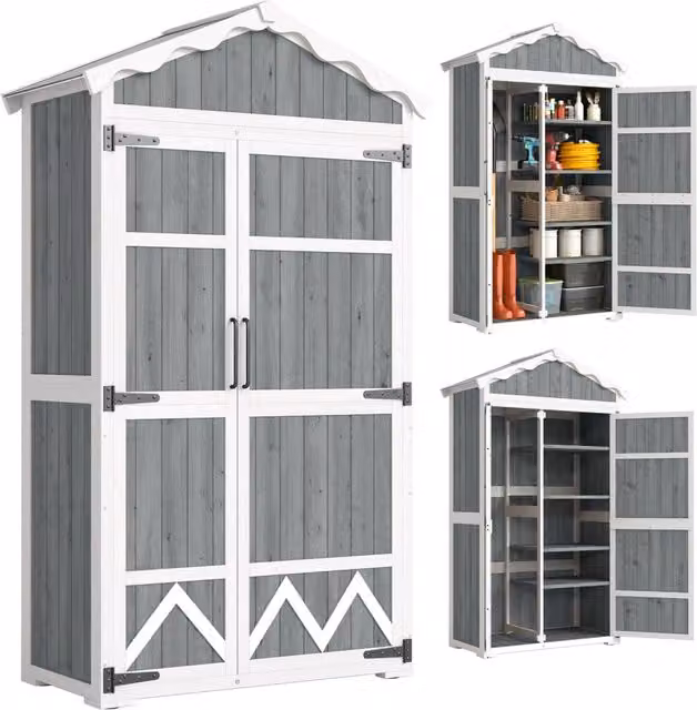 Armadio da Giardino in Legno ¨C zephmum ¨C Grigio 105x55x179 cm