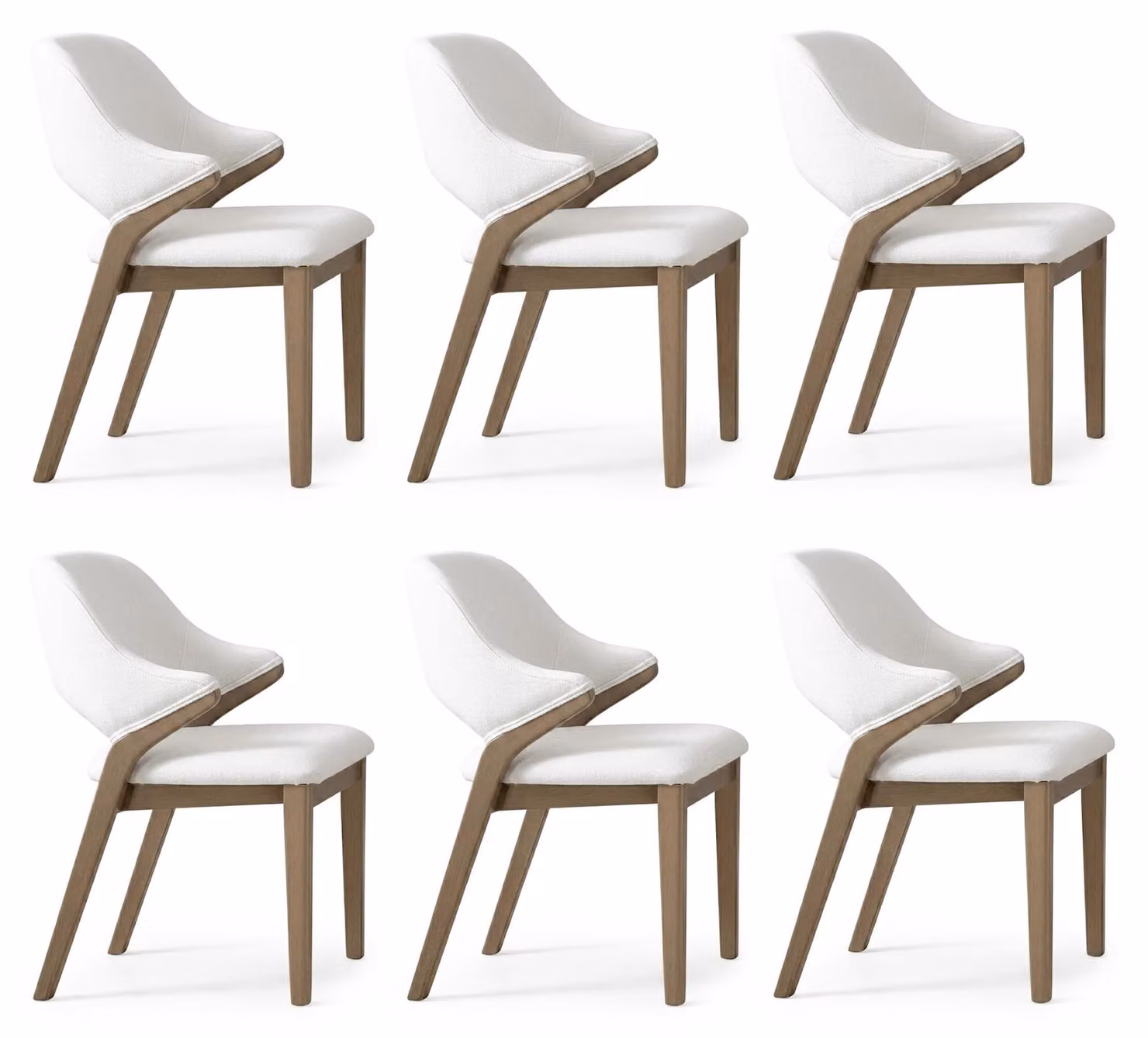 Set di 6 sedie bianche in legno e tessuto, design moderno, imbottite, tinta unita, confortevoli, ideali per la sala da pranzo