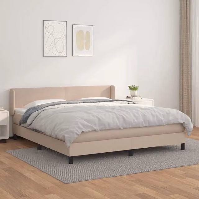 Letto Ibrido con Giroletto a Molle e Materasso vidaXL in Similpelle Beige e Bianco L/P/H: 160 x 200 x 88 cm – 1