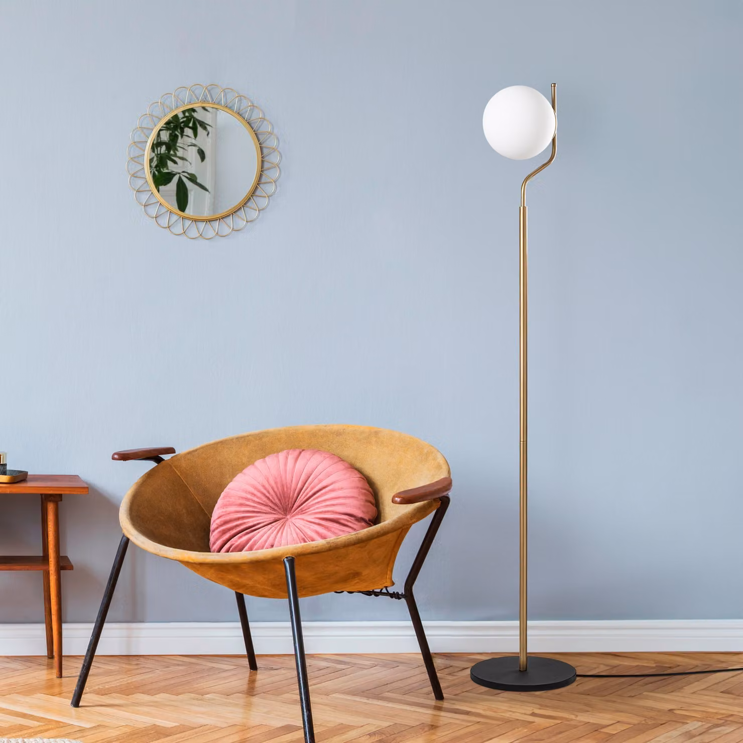 Opviq, Tulip 13816 - Oro, lampada da terra, STRUTTURA IN METALLO, Oro, 168 x 30 x 30 cm