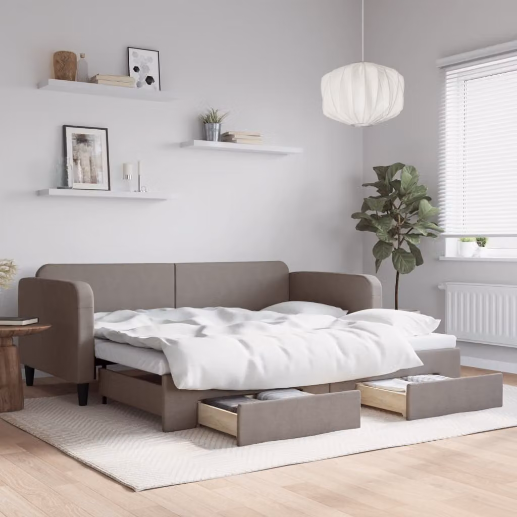 Maison Exclusive - Divano letto estraibile con cassetti, color taupe, 90x200 cm, rivestimento in tessuto