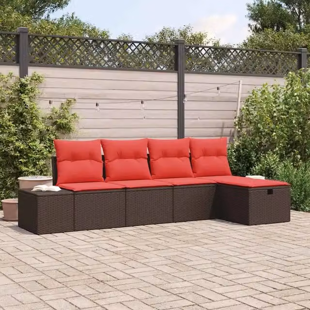 Set Divano da Giardino 5 pz Marrone polyrattan 3359363