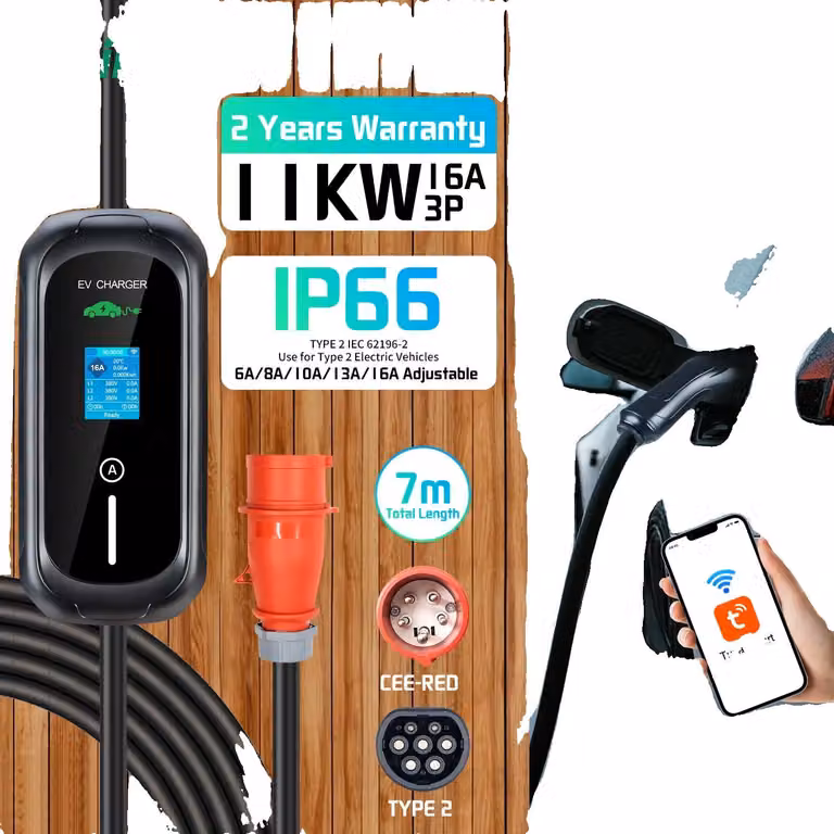 Caricabatterie per veicoli elettrici, potenza di ricarica 11 kW, controllo tramite app intelligente, tipo 2