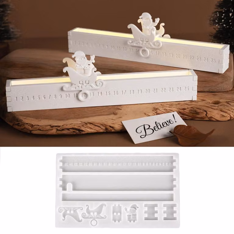 Stampo in silicone a tema natalizio, calendario dell'Avvento, stampo per creare oggetti a forma di Babbo Natale, conto alla rovescia, gesso, artigianato