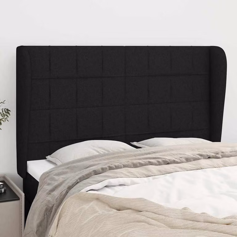 Testiera ad orecchio vidaXL in tessuto nero con struttura in legno L: 147 cm, P: 23 cm, H: 118/128 cm