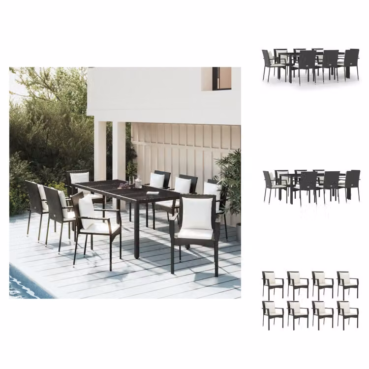 vidaXL set da pranzo da giardino 9 pezzi con cuscini in poly rattan nero - Set di mobili da giardino