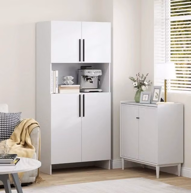 credenza cucina 79x40x175 cm bianco – mobile con nicchia per microonde